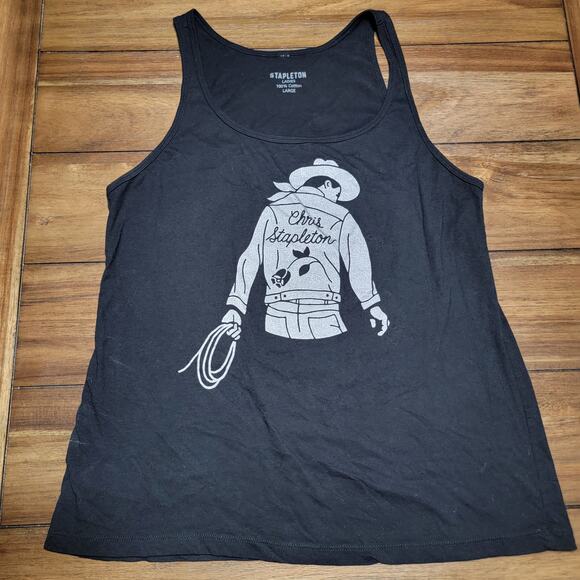 Stapleton Black Tank Top Chris Stapleton Cowboy - Size Ladies Large - Picture 2 of 4